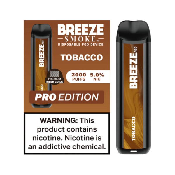 BREEZE SMOKE PRO 5% DISPOSABLE VAPE 6ML 2000 PUFFS (TOBACCO - FLAVOR)